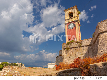 Old Fortress clock tower in Corfu, Greece Old Fortress clock tower in Corfu, Greece 140213945