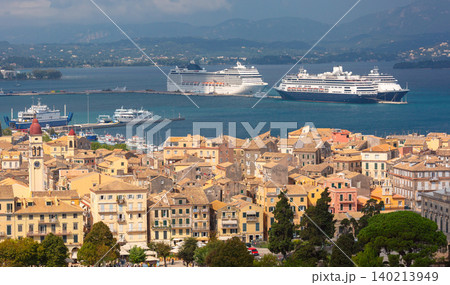 Panoramic view of Corfu Old Town and cruise port, Greece Panoramic view of Corfu Old Town and cruise port, Greece 140213949