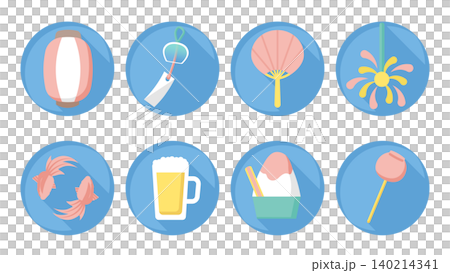 A set of round icons to enjoy Japanese summer festivals. 140214341