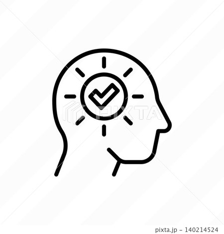 Positive thinking: check mark in human head. Mental health. Modern vector illustration. Positive thinking: check mark in human head. Mental health. Modern vector illustration. 140214524