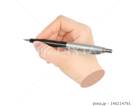 Hands with business pen isolated on transparent background. Contemporary art design 140214791