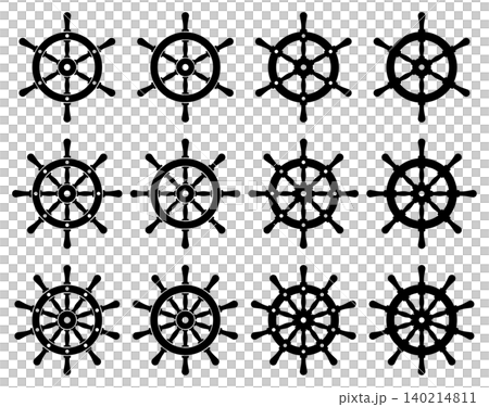 Set of vector illustrations of ship steering wheel icons. Set of vector illustrations of ship steering wheel icons. 140214811