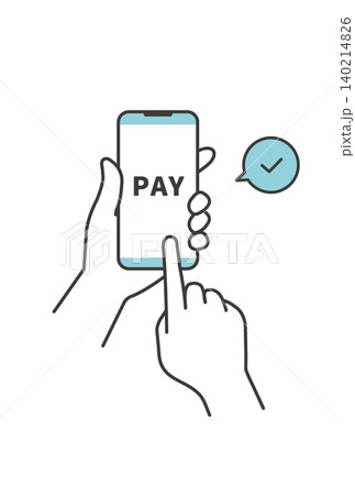 スマートフォンでキャッシュレス決済を完了するワンカットイラスト(PAY表示) スマートフォンでキャッシュレス決済を完了するワンカットイラスト(PAY表示) 140214826