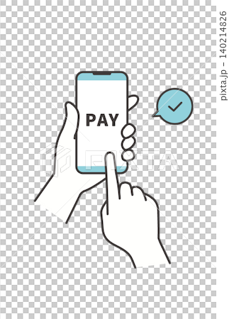 スマートフォンでキャッシュレス決済を完了するワンカットイラスト(PAY表示) スマートフォンでキャッシュレス決済を完了するワンカットイラスト(PAY表示) 140214826