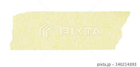 Torn piece of yellow office adhesive tape close-up, isolated on transparent background. Suitable for design elements, labels, and mockups 140214893