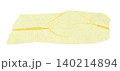 Torn and crumpled piece of yellow office adhesive tape close-up, isolated on transparent background. Suitable for design elements, labels, and mockups 140214894