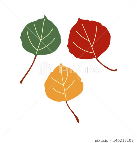 Small autumn aspen or birch leaves vector set in green red and yellow 140215105