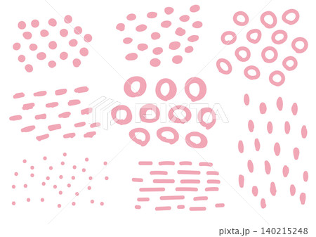 手描き ピンク色のあしらいセット 丸、円、破線 手描き ピンク色のあしらいセット 丸、円、破線 140215248