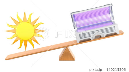 Sun or Tanning Bed, seesaw balance concept. 3D rendering 140215306