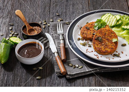 Plant Based Burger Patties With Green Salad 140215352
