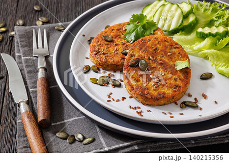 Plant Based Burger Patties With Green Salad 140215356