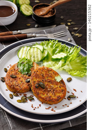 Plant Based Burger Patties With Green Salad 140215362