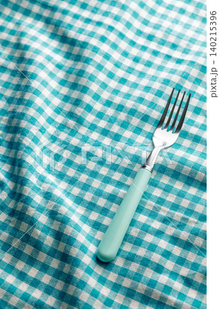 Teal Fork On Turquoise Gingham Check Tablecloth For Picnic And Vintage Kitchen Dining 140215396