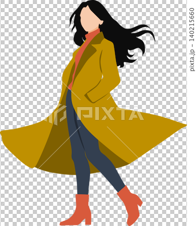 一幅描繪身著秋裝的女子擺出姿勢的插圖。 140215660