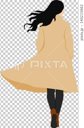 一幅描繪身著秋裝的女子擺出姿勢的插圖。 140215662