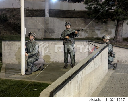 El Calafate, Patagonia, Argentina - March 8, 2026: Soldier sculptures at a Malvinas veterans memorial El Calafate, Patagonia, Argentina - March 8, 2026: Soldier sculptures at a Malvinas veterans memorial 140215937
