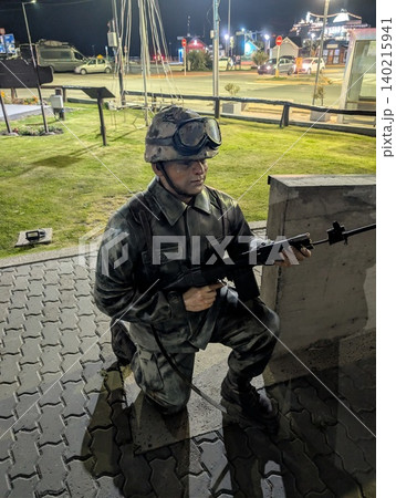 El Calafate, Patagonia, Argentina - March 8, 2026: Sculptural tribute to Argentine veterans 140215941
