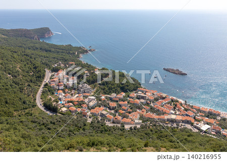 Panoramic mountain viewpoint over Adriatic coast near Sveti Stefan, Montenegro Panoramic mountain viewpoint over Adriatic coast near Sveti Stefan, Montenegro 140216955