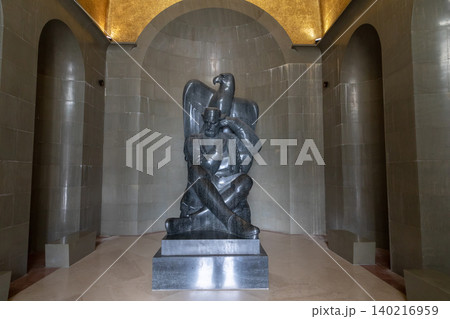 Njegos Mausoleum interior with granite statue and eagle, Lovcen National Park Njegos Mausoleum interior with granite statue and eagle, Lovcen National Park 140216959