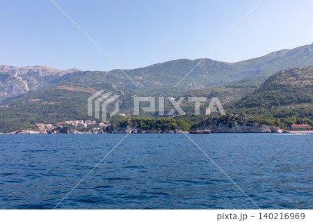 Coastal mountains and Adriatic Sea view near Budva, Montenegro on a clear day 140216969