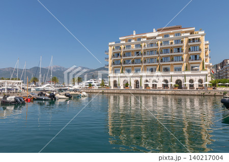 Waterfront luxury marina and hotel building in Porto Montenegro, Tivat on sunny day Waterfront luxury marina and hotel building in Porto Montenegro, Tivat on sunny day 140217004