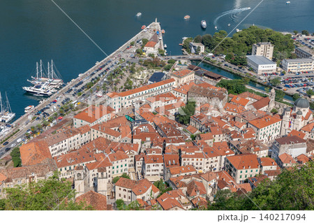 Aerial view of Kotor old town rooftops and marina on the Bay of Kotor, Montenegro Aerial view of Kotor old town rooftops and marina on the Bay of Kotor, Montenegro 140217094