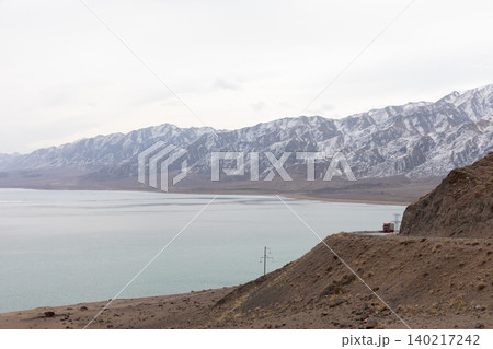 Panoramic view of Orto Tokoy Reservoir with snowy mountains, Kyrgyzstan Panoramic view of Orto Tokoy Reservoir with snowy mountains, Kyrgyzstan 140217242