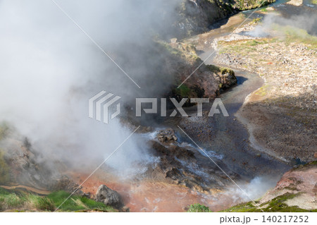 Valley of Geysers geothermal steam and hot springs landscape, Kamchatka 140217252