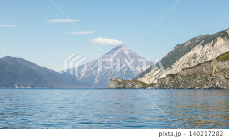 Vilyuchinskaya Bay seascape with distant Vilyuchinsky Volcano, Kamchatka 140217282