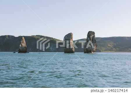 Three Brothers sea stacks in Avacha Bay near Petropavlovsk-Kamchatsky, Russia Three Brothers sea stacks in Avacha Bay near Petropavlovsk-Kamchatsky, Russia 140217414
