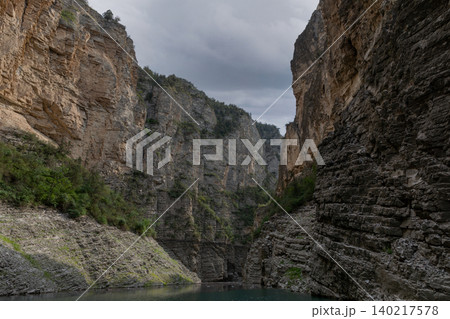 Dramatic cliffs and turquoise river in Sulak Canyon landscape, Dagestan Russia 140217578