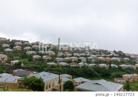Kubachi mountain village panorama with traditional houses on hillside in Dagestan Kubachi mountain village panorama with traditional houses on hillside in Dagestan 140217723
