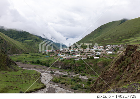 Mountain village landscape of Irib in a green valley, Dagestan, Russia Mountain village landscape of Irib in a green valley, Dagestan, Russia 140217729