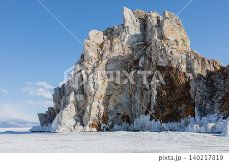 Shaman Rock on frozen Lake Baikal near Khuzhir village, Olkhon Island 140217819