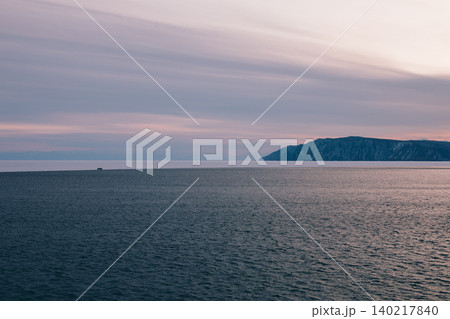Sunset seascape at Listvyanka near the Angara River outflow, Lake Baikal Sunset seascape at Listvyanka near the Angara River outflow, Lake Baikal 140217840