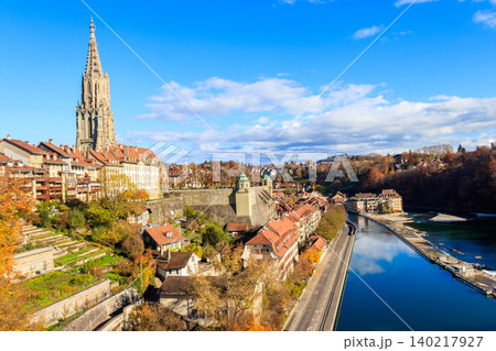 View of the Aare river and old town of Bern at autumn in Switzerland View of the Aare river and old town of Bern at autumn in Switzerland 140217927