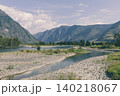 Chulyshman Valley river landscape with mountains and gravel banks in summer 140218067