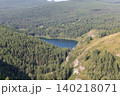 Mountain forest and blue lake landscape in Altai Mountains, aerial view in summer 140218071