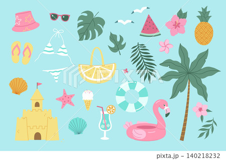 A set of tropical summer vacation items. Vector graphics 140218232