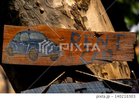 Vintage Rent a Car Wooden Sign with Retro Automobile Illustration Vintage Rent a Car Wooden Sign with Retro Automobile Illustration 140218303
