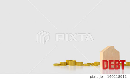 Home Debt Crisis With Golden Coins 3d render. Home Debt Crisis With Golden Coins 3d render. 140218911