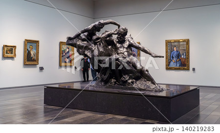 Abu Dhabi, United Arab Emirates - Jan 17 2024, close up view  hall with the monument of Victor Hugo, made by Auguste Rodin, in the Louvre Abu Dhabi Museum, Abu Dhabi, United Arab Emirates  140219283