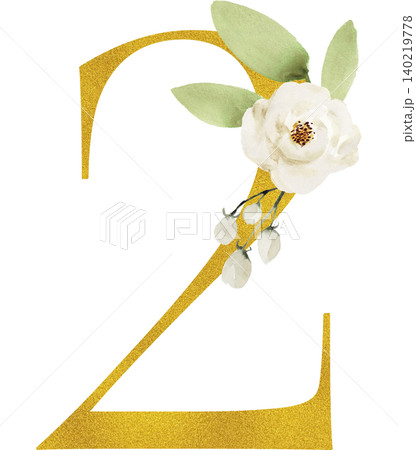 金色の数字2と白いバラの透明背景イラスト 金色の数字2と白いバラの透明背景イラスト 140219778