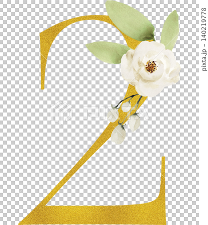金色の数字2と白いバラの透明背景イラスト 金色の数字2と白いバラの透明背景イラスト 140219778