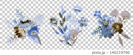 Blue watercolor flower bouquet set Blue watercolor flower bouquet set 140219790