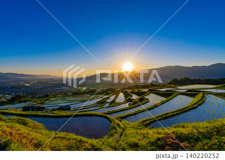 【長野県】田植えが始まった姨捨の棚田 日の出 【長野県】田植えが始まった姨捨の棚田 日の出 140220252