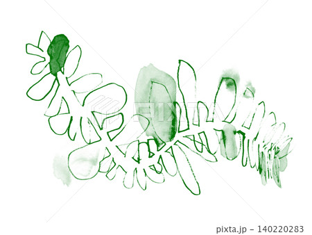 筆のタッチで描いた、緑の植物のイメージのイラスト素材 筆のタッチで描いた、緑の植物のイメージのイラスト素材 140220283