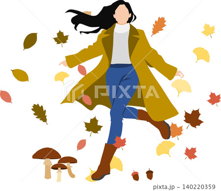 秋服を着た女性がポーズをとっているイラスト 秋服を着た女性がポーズをとっているイラスト 140220359