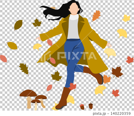 秋服を着た女性がポーズをとっているイラスト 秋服を着た女性がポーズをとっているイラスト 140220359