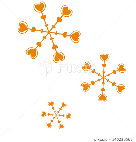 オレンジ色のハートの模様がついた雪の結晶 オレンジ色のハートの模様がついた雪の結晶 140220569